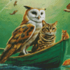 Owl And Pussycat In Water Diamond Painting