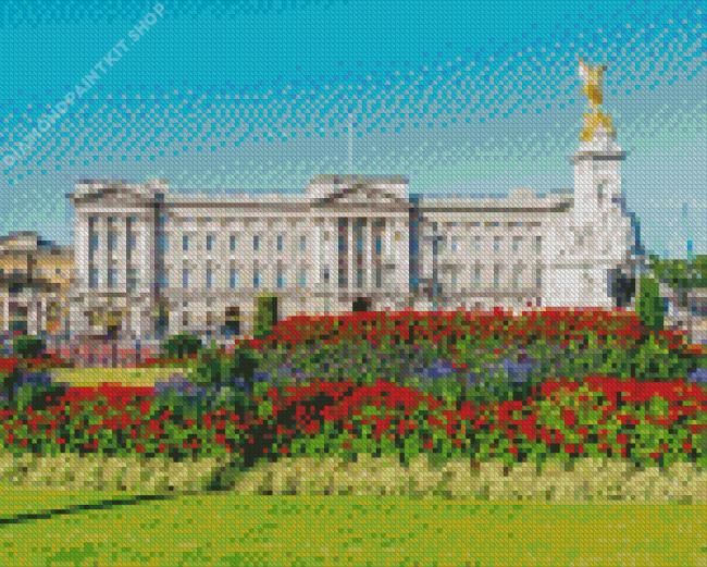 Red Flowers In Buckingham Palace Diamond Painting