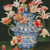 Red White Flowers And Chinese Vase Diamond Painting