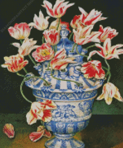 Red White Flowers And Chinese Vase Diamond Painting