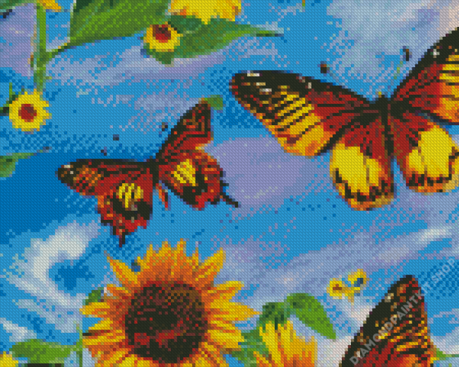 Sunflower With Butterflies Diamond Painting