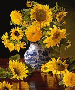 Sunflowers In Blue And White Chinese Vase Diamond Painting