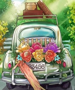 Vw Car With Flowers Diamond Painting