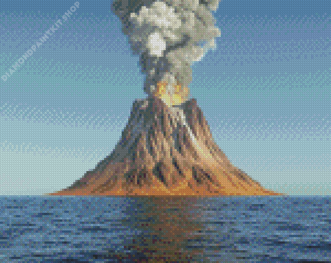 Volcano In The Middle Of The Ocean Diamond Painting