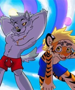 Wolf And Tiger Cartoon Diamond Painting