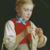 Young Girl Knitting Diamond Painting