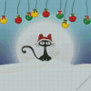 Black Cat In Snow Christmas Ball Diamond Painting