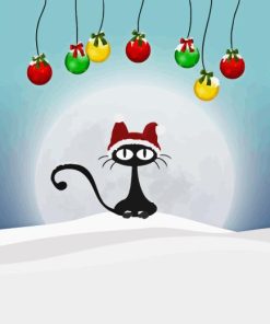 Black Cat In Snow Christmas Ball Diamond Painting