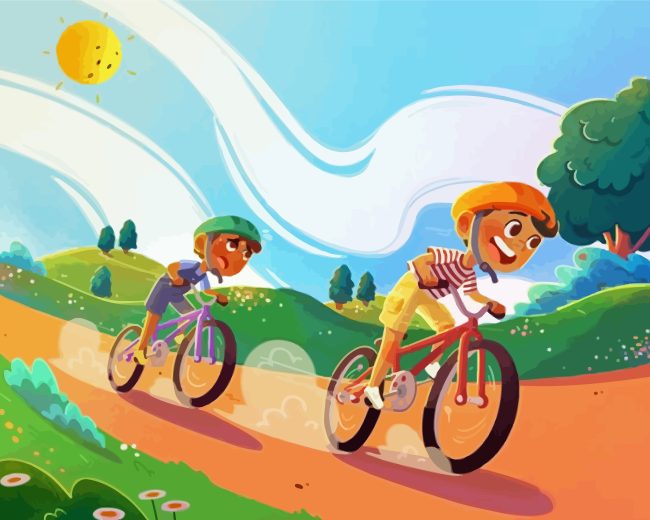 Boys Riding Bike Diamond Painting