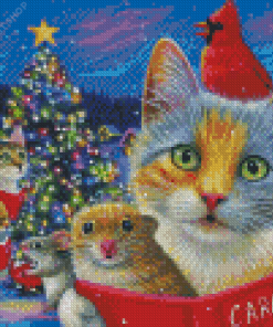 Cat And Mouse With Christmas Diamond Painting