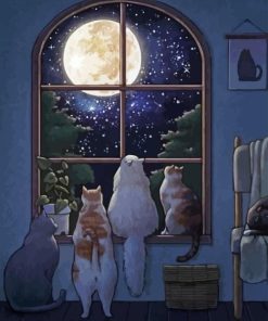 Cats Looking To Moon Diamond Painting