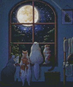 Cats Looking To Moon Diamond Painting