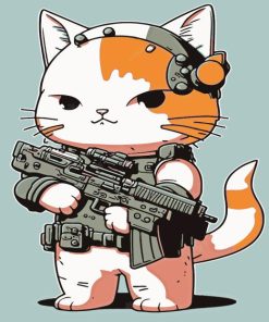 Cute Army Cat With Rifle Diamond Painting