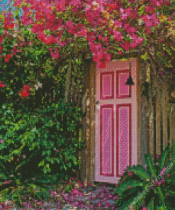Flowers Pink Door Diamond Painting