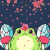Kawaii Frog And Cherry Blossoms Diamond Painting