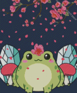 Kawaii Frog And Cherry Blossoms Diamond Painting