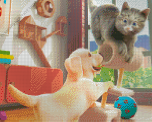 Kitten And Puppy Cartoon Diamond Painting