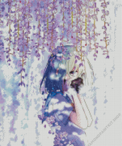 Purple Floral Anime Girl Diamond Painting
