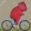 Red Hippo On Bike Diamond Painting