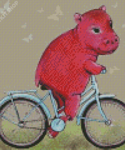 Red Hippo On Bike Diamond Painting