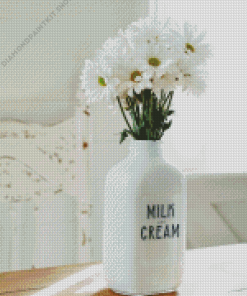 White Flowers In Milk Bottle Diamond Painting