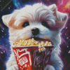 White Space Dog With Popcorn Diamond Painting