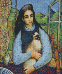 Woman With Siamese Cat Art Diamond Painting