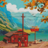 Gas Station By Lake Diamond Painting