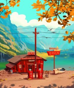 Gas Station By Lake Diamond Painting