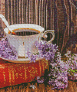 Coffee Cup and Flowers Diamond Painting