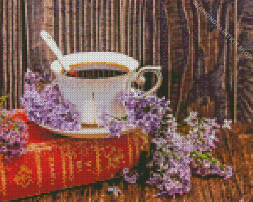 Coffee Cup and Flowers Diamond Painting