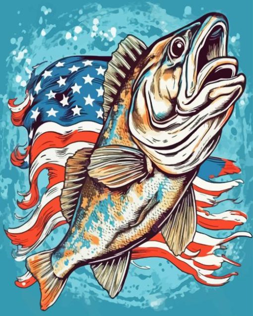 Fish And US Flag Diamond Painting