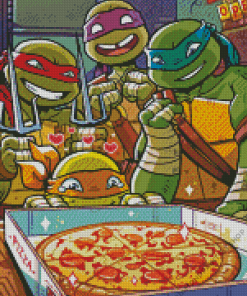 Ninja Turtles Eating Pizza Diamond Painting