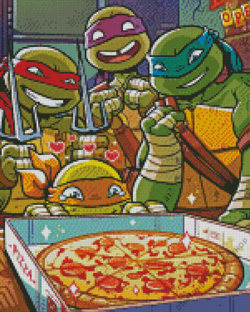 Ninja Turtles Eating Pizza Diamond Painting