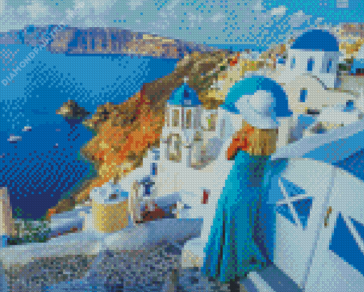 Blondy Girl in Santorini Diamond Painting