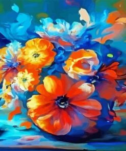 Blue And Orange Flowers Diamond Painting