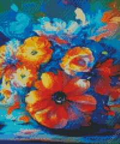 Blue And Orange Flowers Diamond Painting