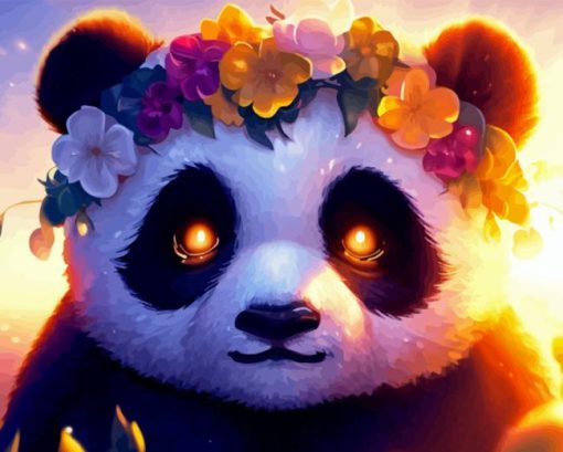 Panda With Flowers Diamond Painting