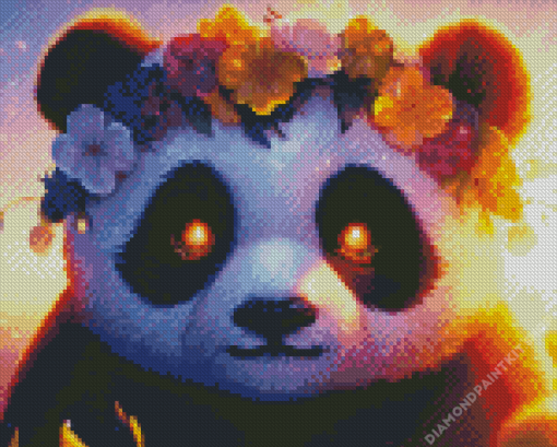 Panda With Flowers Diamond Painting