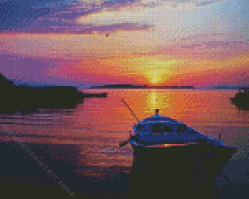 Boat In Sunset Diamond Painting