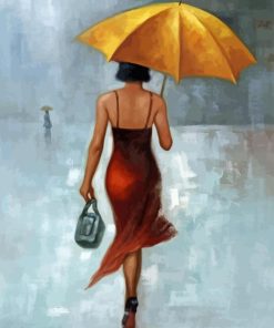 Lady With Yellow Umbrella Diamond Painting