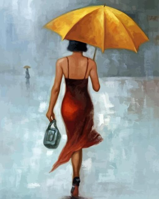 Lady With Yellow Umbrella Diamond Painting