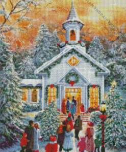 Merry Christmas Winter Church Diamond Painting