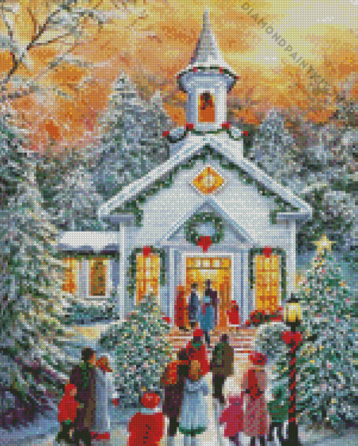 Merry Christmas Winter Church Diamond Painting
