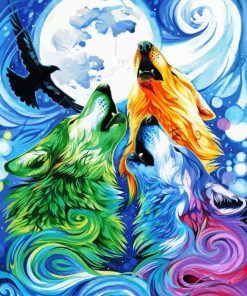 Spirit Wolves And Eagle Moon Diamond Painting