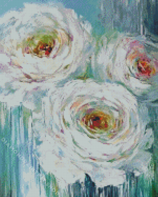 White Flowers Abstract Diamond Painting