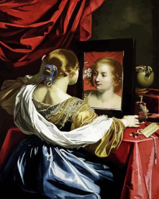 Young Woman In Mirror Diamond Painting