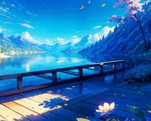 Blue Anime Landscape Diamond Painting