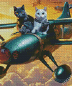 Cats Flying A Fighter Jet Diamond Painting