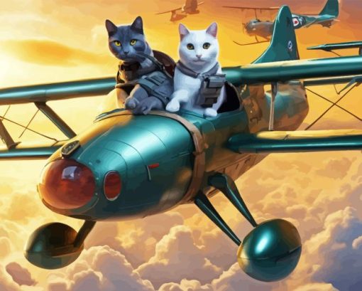 Cats Flying A Fighter Jet Diamond Painting